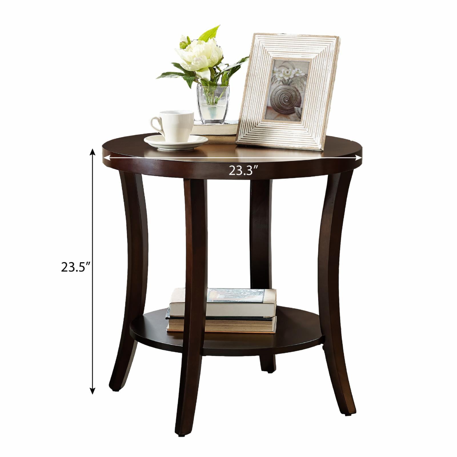 Roundhill Furniture Perth Round End Table with Shelf