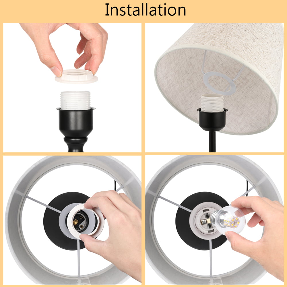 Set of 2 Haitral Modern Black Metal Bedside Lamp with White Linen Shade