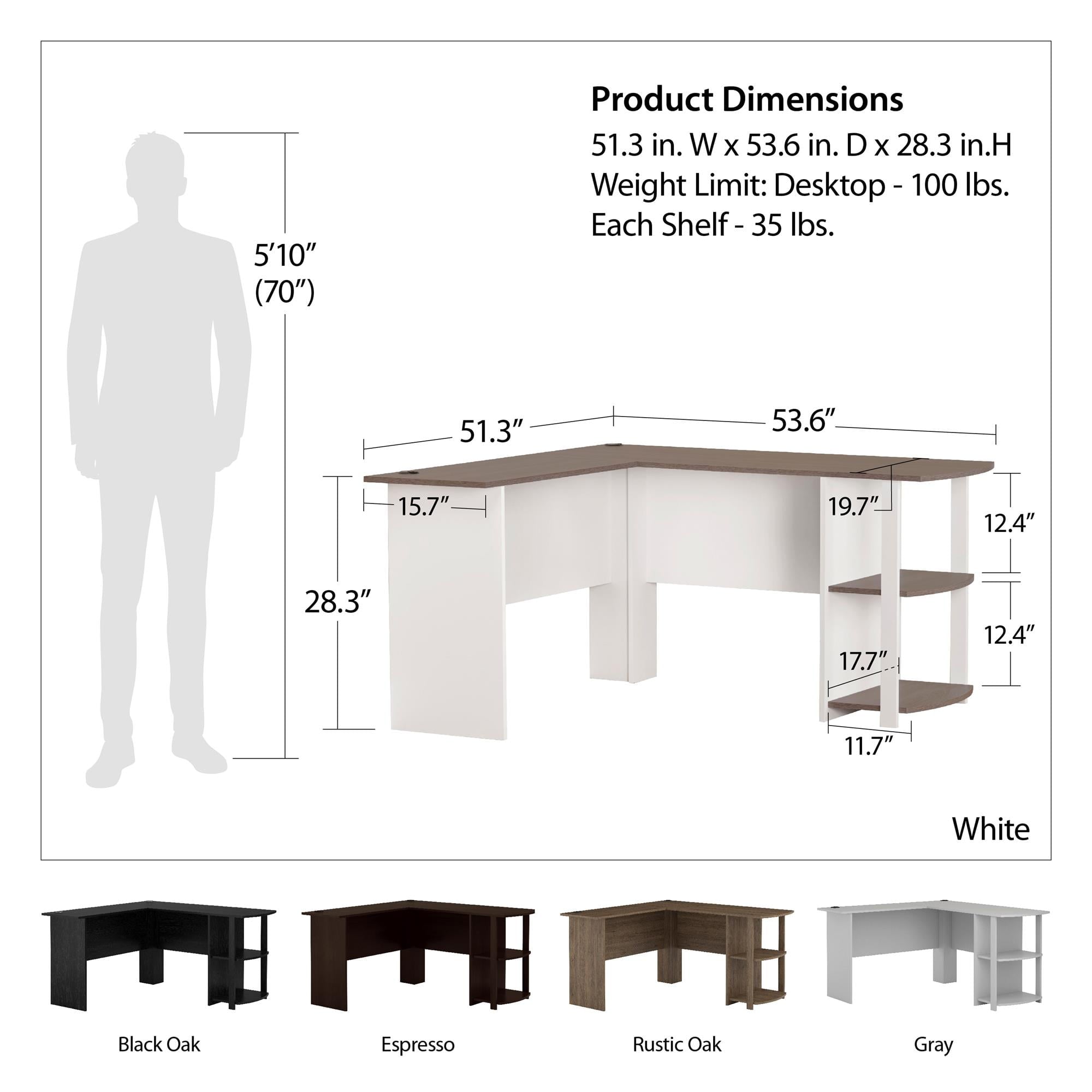 Ameriwood Home Dominic L Desk with Bookshelves, White