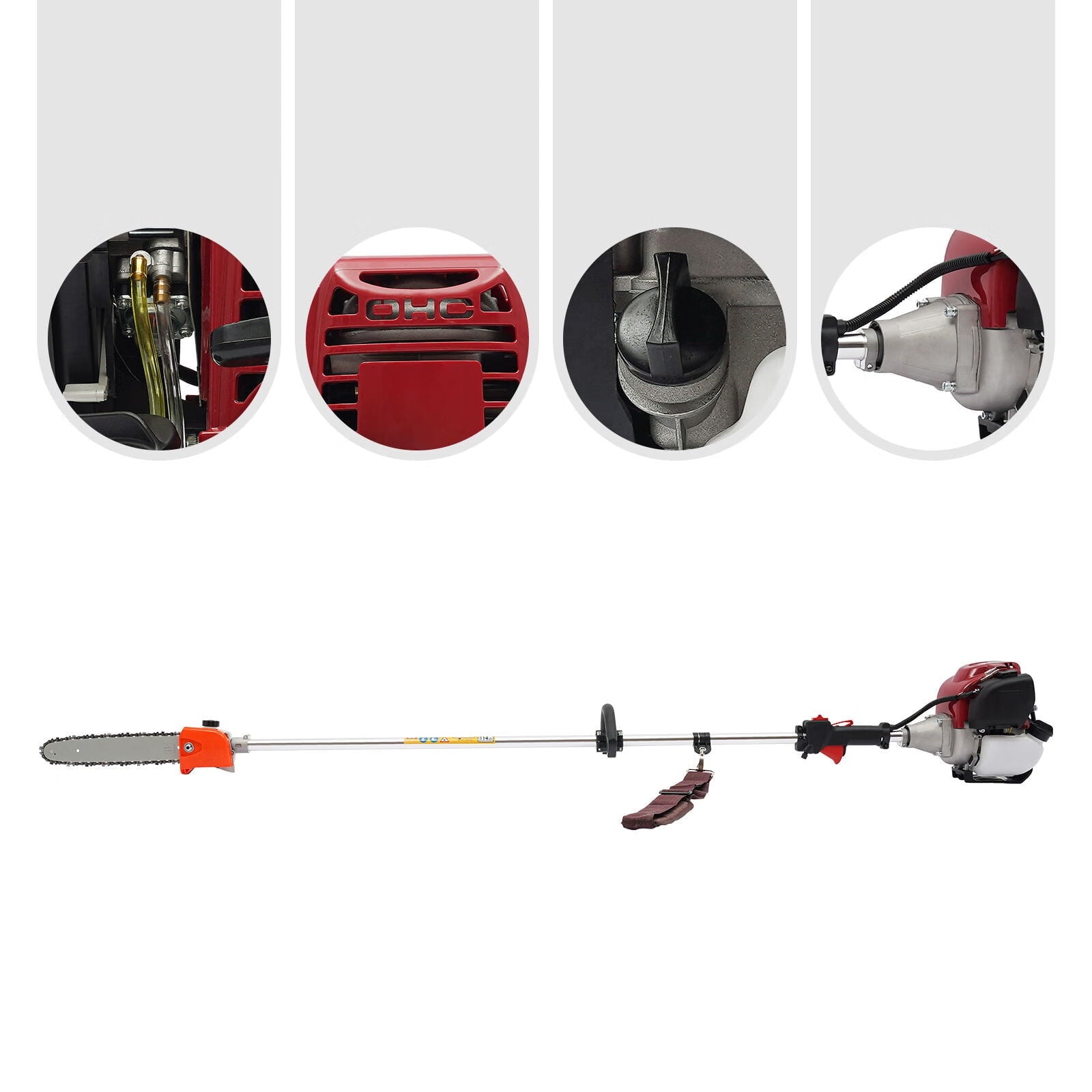 Wuzstar 37CC 4-Stroke Gas Pole Chainsaw Hedge Tree Trimmer with Extension Pole(1.5m)