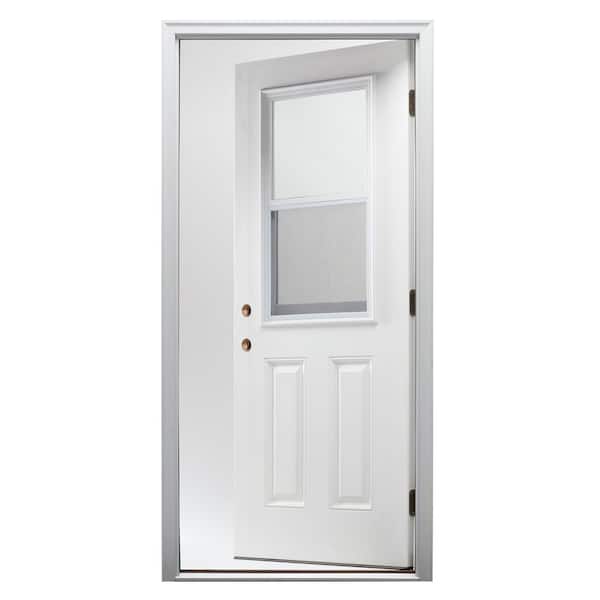32 in. x 80 in. Vented Right-Hand Inswing 1/2-Lite Clear Glass 2-Panel Primed Fiberglass Smooth Prehung Front Door