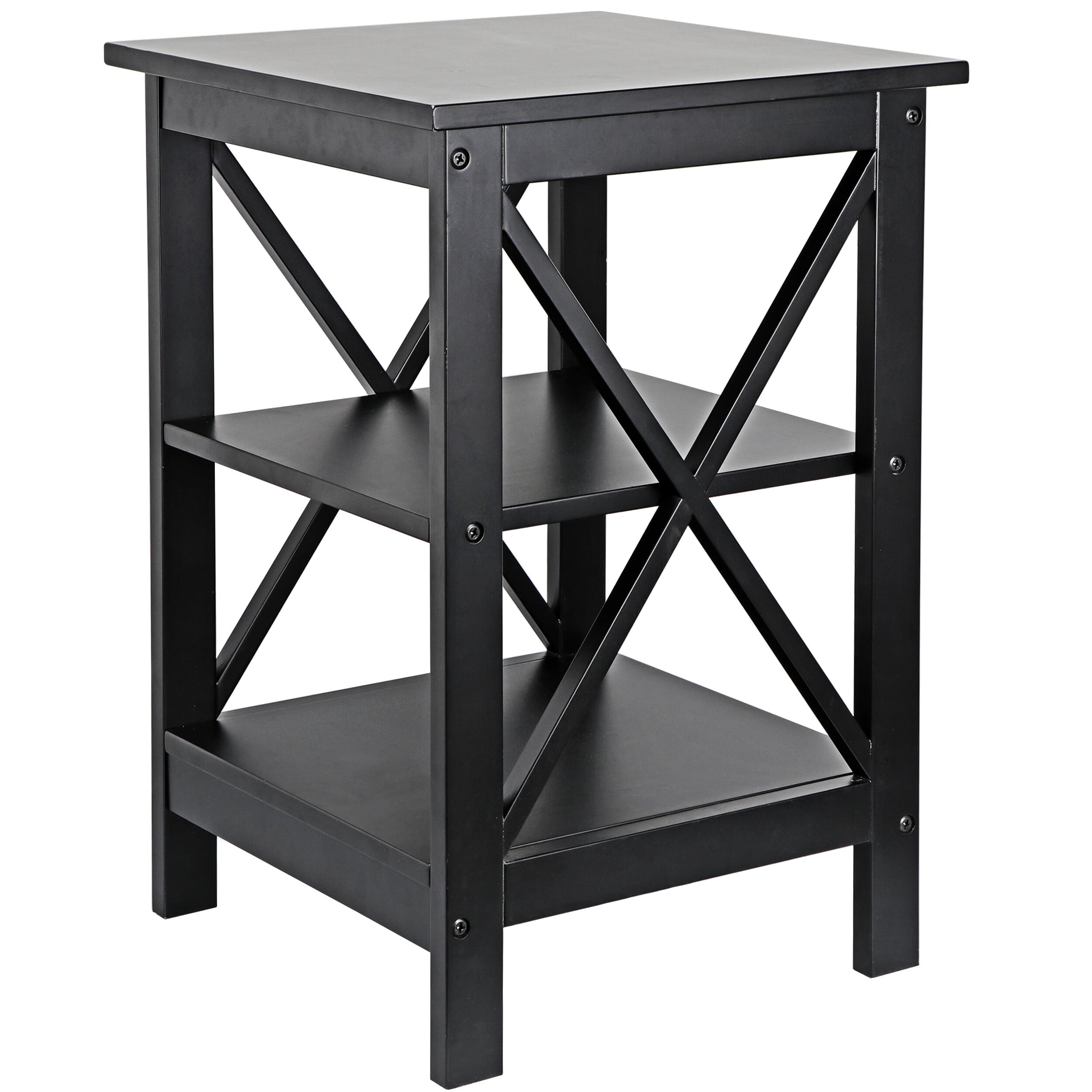 HomGarden 2 Pack 3-Tier End Table Square Wood Sofa Side Table, Black