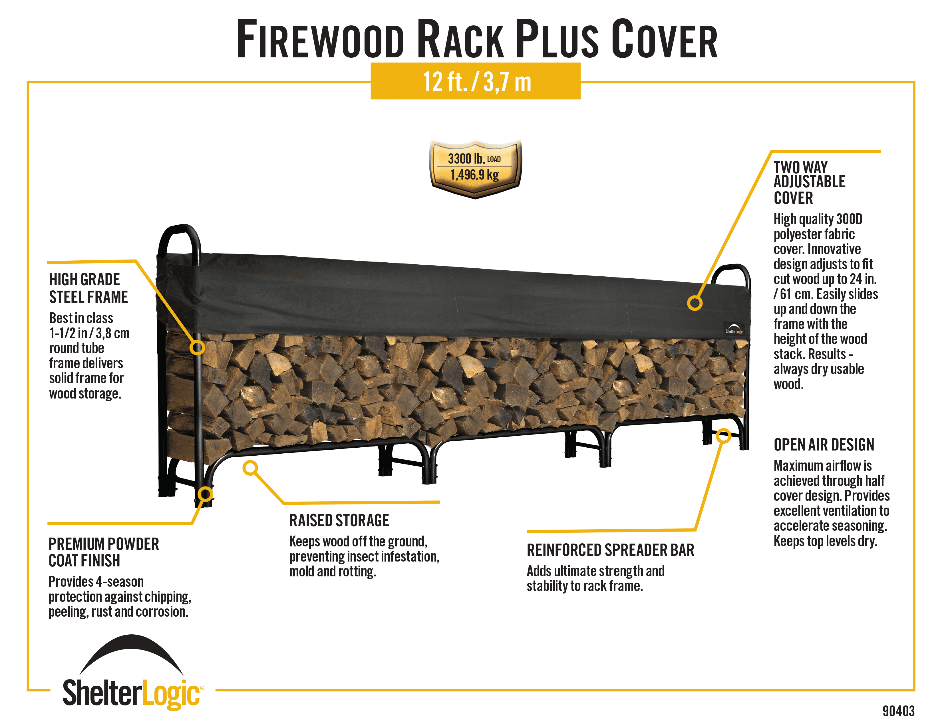 Heavy Duty Firewood Rack with Cover 12 ft.