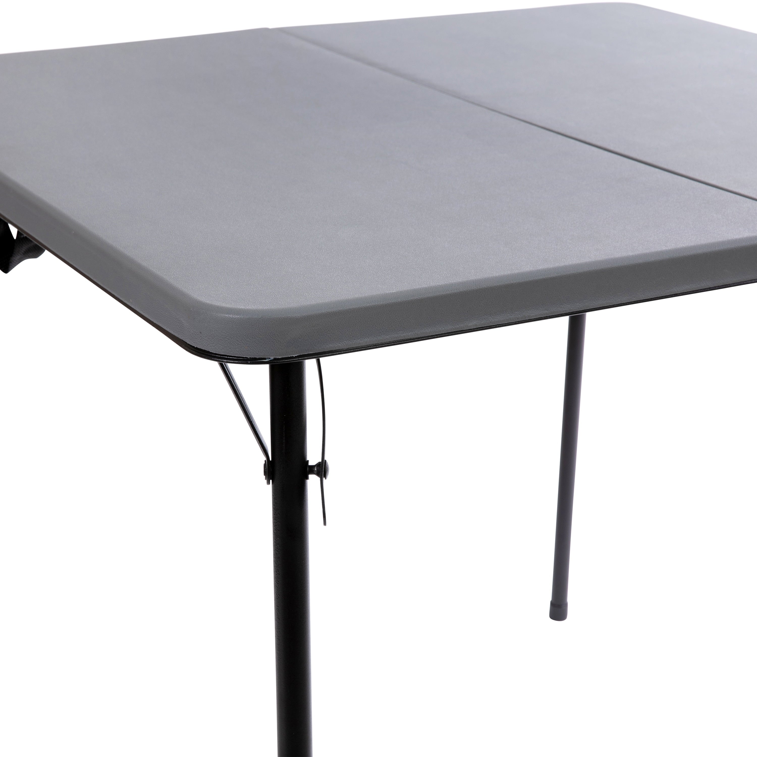Emma + Oliver 2.83-Foot Square Bi-Fold Gray Plastic Folding Table with Carrying Handle