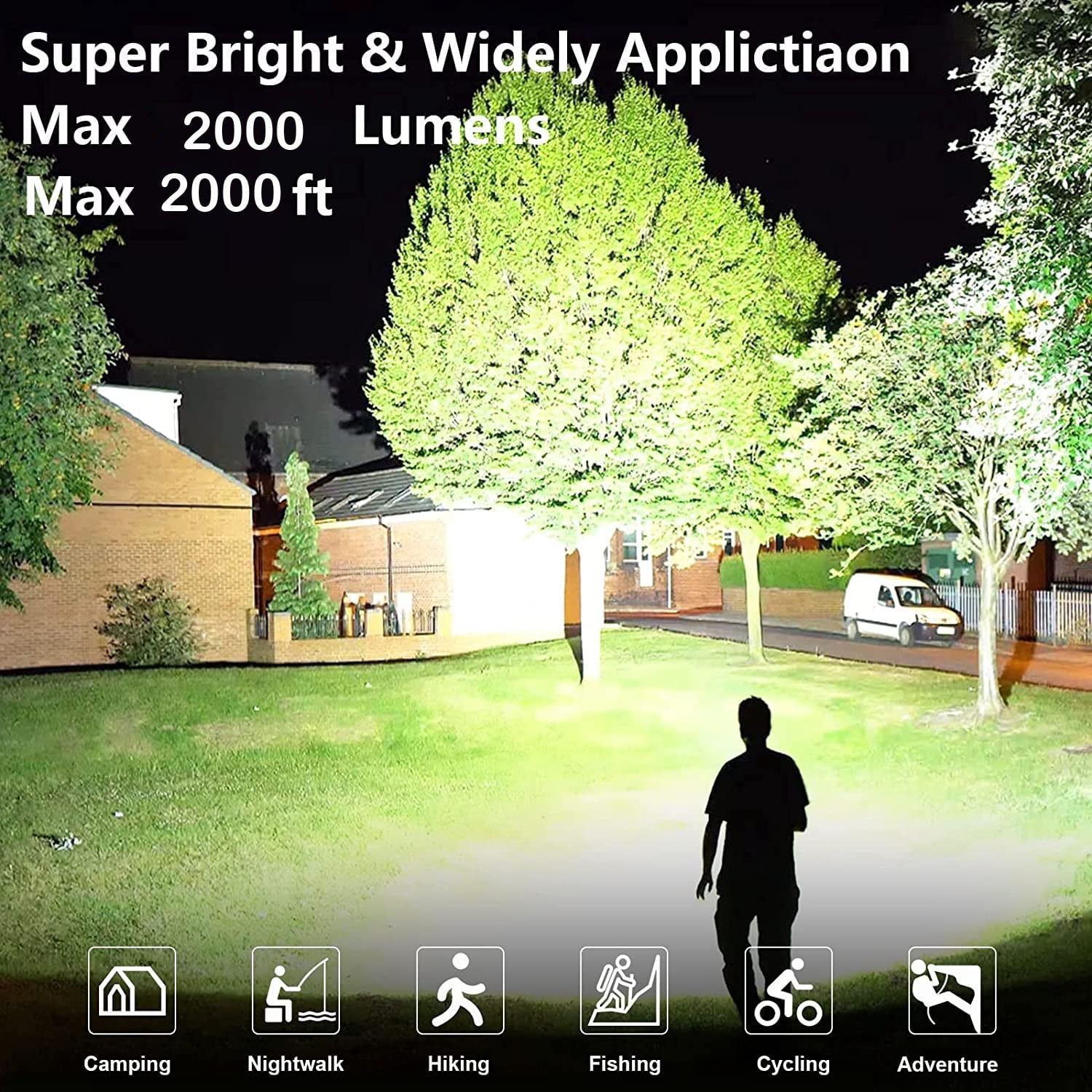 2 Packs 2000 Lumens Flashlight, Mini Flashlight Searchlight Zoomable IPX4 Waterproof LED Flashlight 5 Modes Flashlight with Batteries & Battery Charger for Hiking Hunting Camping Outdoor Sports