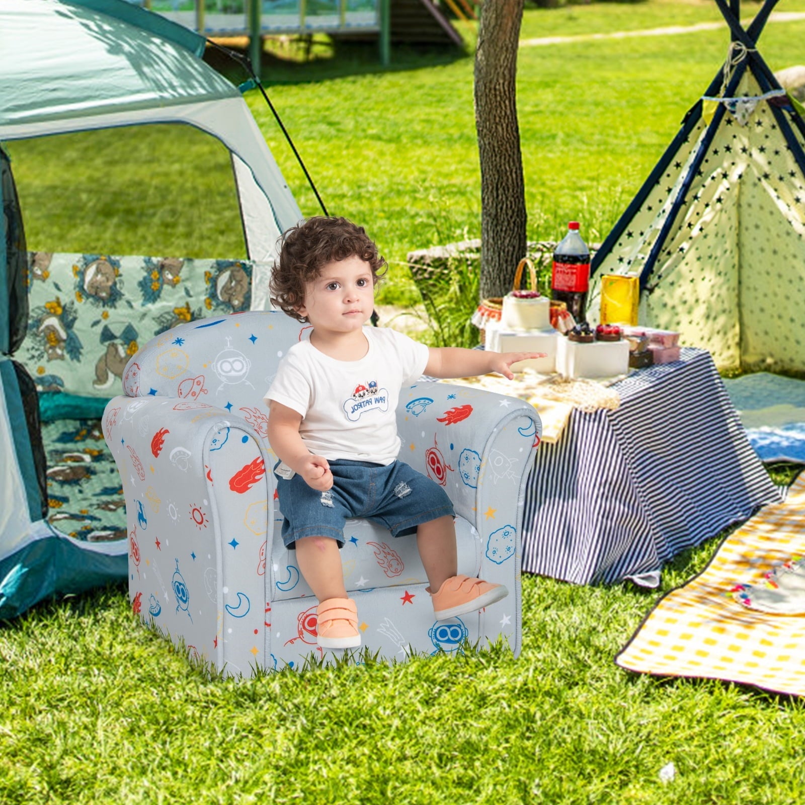 Infans Kids Sofa Toddler Upholstered Armrest Chair w/Solid Wooden Frame Gray