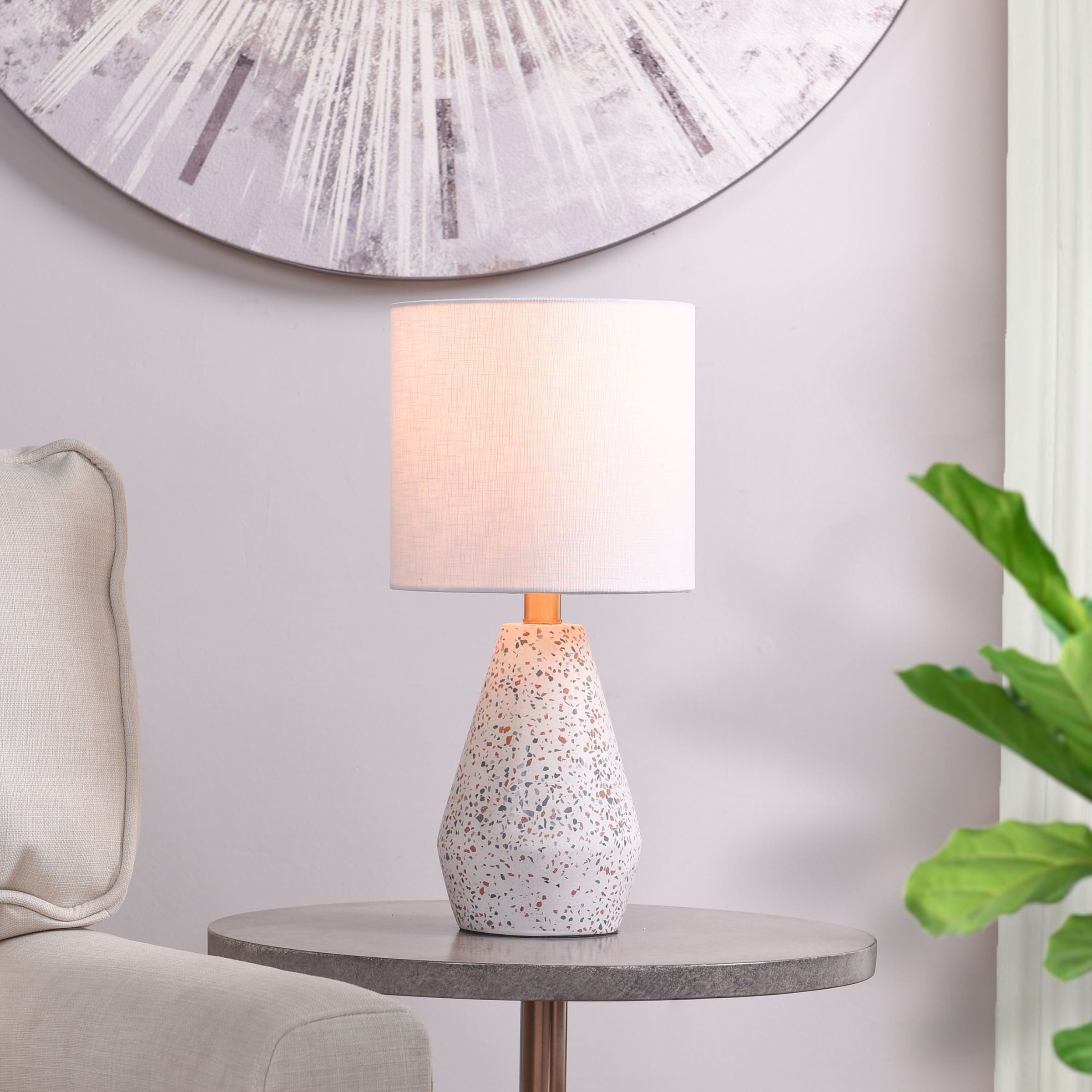 Mainstays Terrazzo Table Lamp with White Drum Shade, 16.75