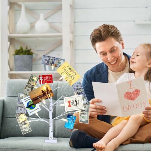 Money. Tree Gift Holder, 24" 2FT Lighted, Birch Trees Stands with Leds, Battery.