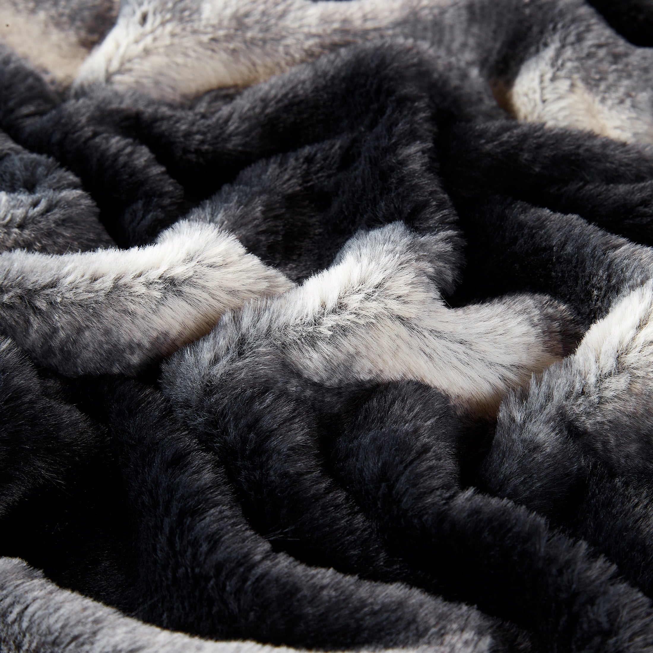 SoftLux Ombre Stripe Faux Fur with Velvet Plush Fleece Dual Layer Reversible Throw Blanket, 50