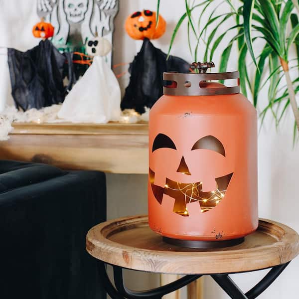 14 in. Halloween Orange Pumpkin Lantern - Replica Propane Lantern