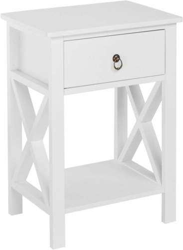 Bonnlo White Nightstand with Drawer and Shelf, Farmhouse Night Stands