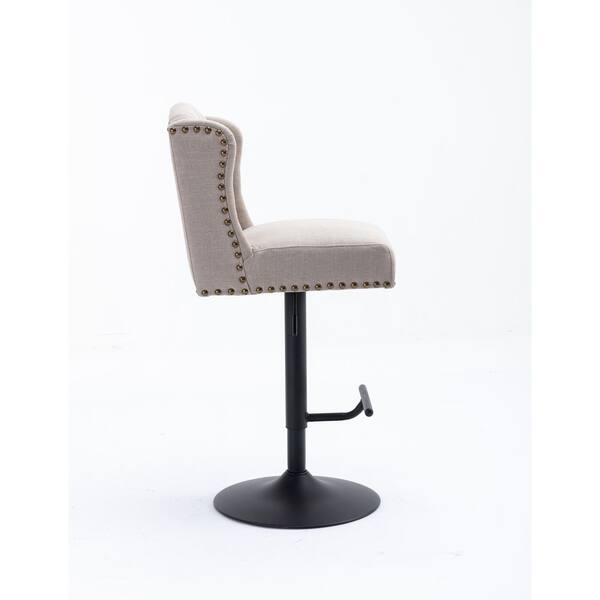 48.80 in Khaki Swivel Polyster Upholstered Adjustable Counter Height Bar Stools Bar Chair (Set of 2)