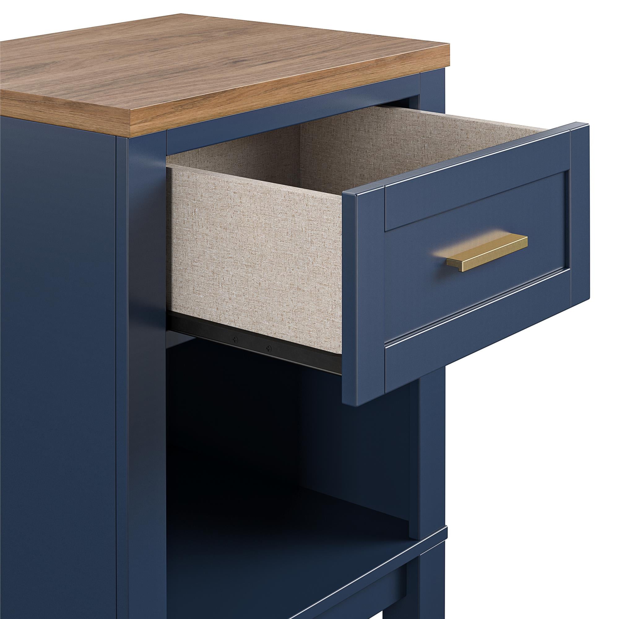 Ameriwood Home Josiah Nightstand, Navy with Walnut top