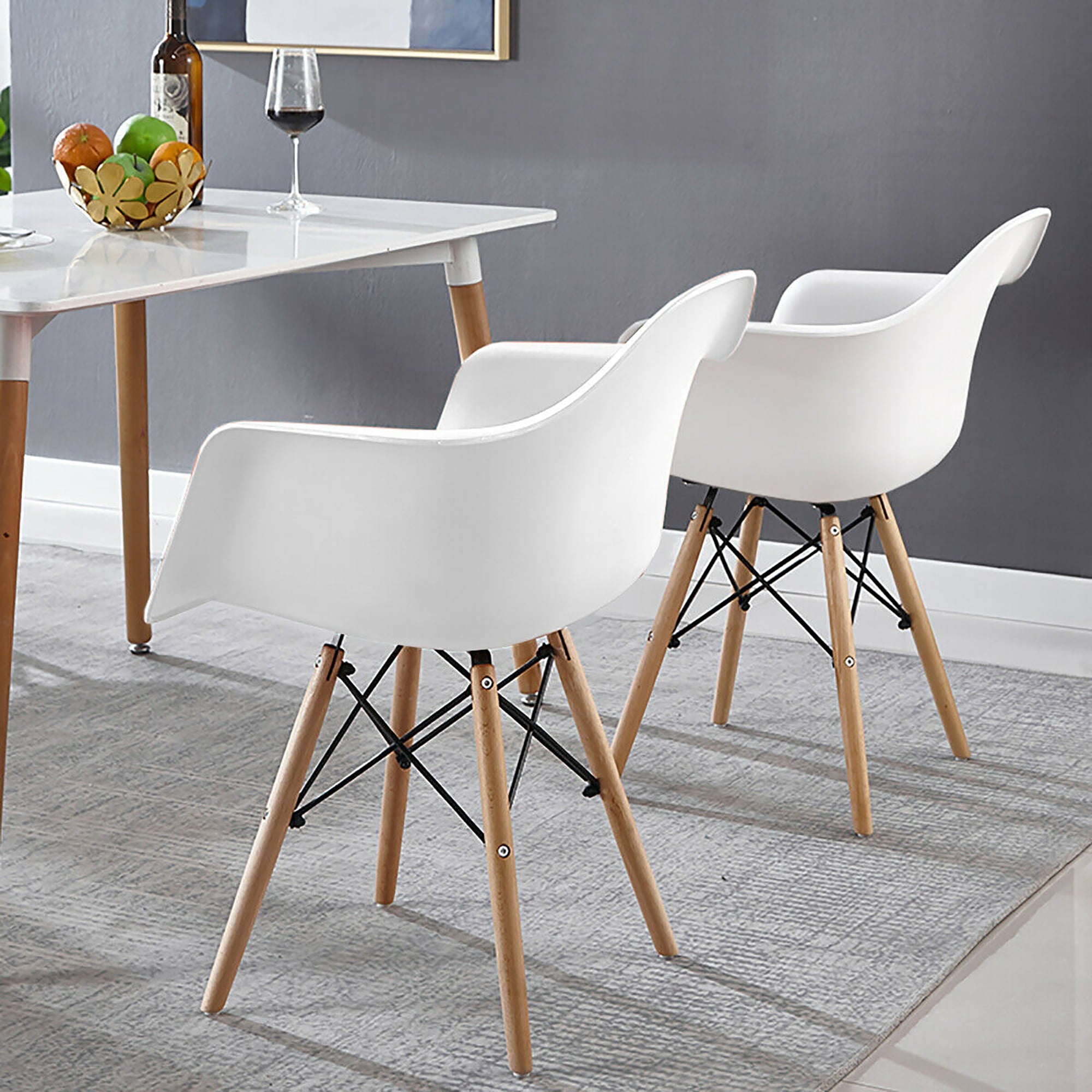 Costway Set of 2 Mid Century Modern Molded Dining Arm Side Chair Wood Legs