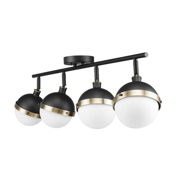 Bari 2.8 ft. 4-Lights Matte Black Fixed Track Lighting Kit with Brass Accents and Frosted Glass Shades, Bulbs Included