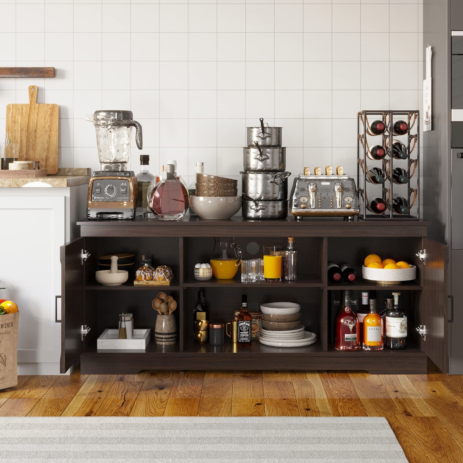 DEXTRUS Farmhouse Storage Cabinet, Buffet Sideboard with Barn Door for Dinning Living Room, Espresso