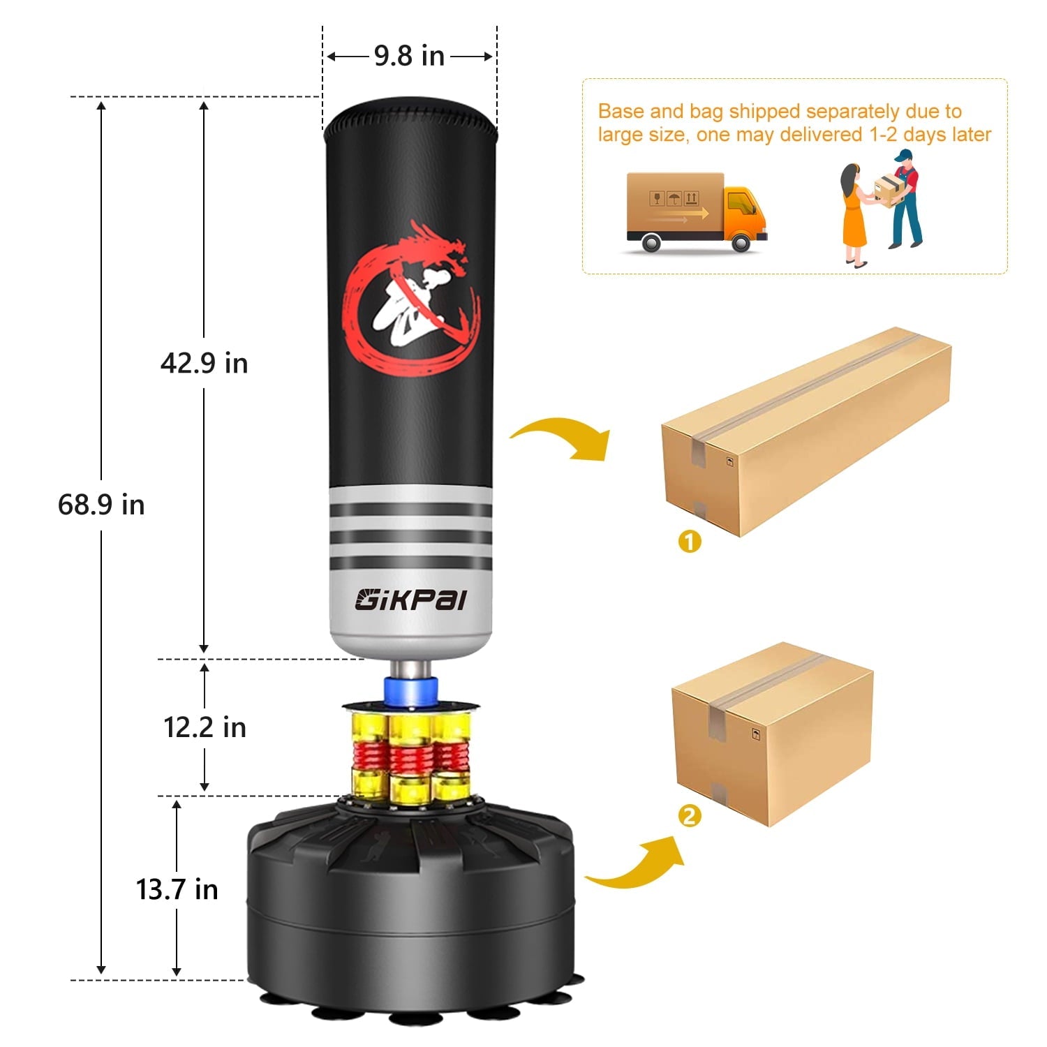 GIKPAL Freestanding Punching Bag, 70'' - 182lbs Heavy Boxing Bag with Stand for Adult Teens Kids Kickboxing Bag with 12 Suction Cup Base for Home Office Gym