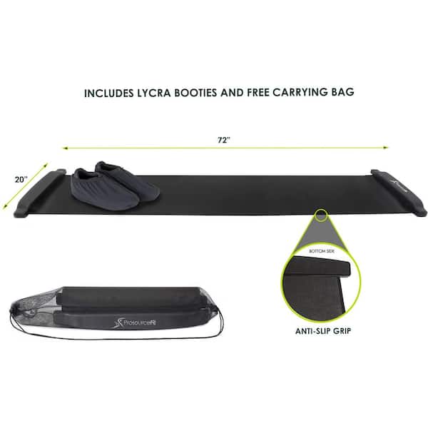 Black 72 in. x 20 in. Non-Slip PVC Exercise Slide Board with End Stops, Booties, and Carrying Bag (10 sq. ft. covered)
