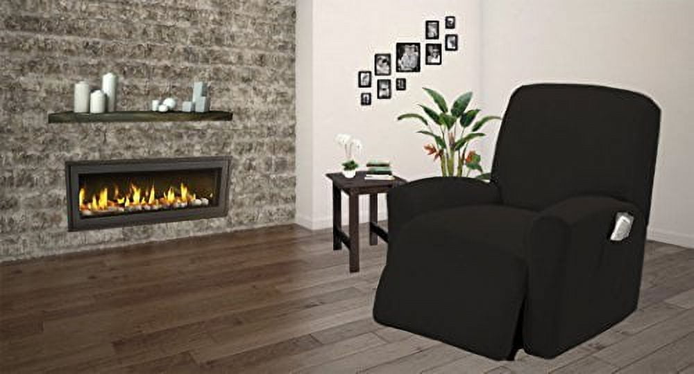One piece Stretch Recliner Chair Furniture Slipcovers with Remote Pocket Fit most Recliner Chairs (Black)