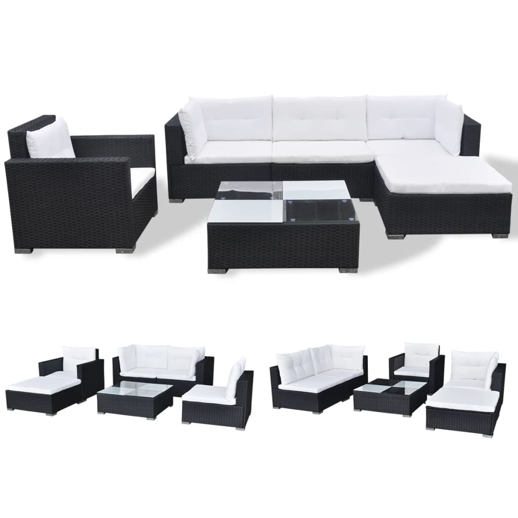 vidaXL 6 Piece Patio Lounge Set with Cushions Poly Rattan Black