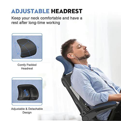 Office Chair - Ergonomic Desk Chair with Adjustable 2D Headrest & Lumbar & Ar...