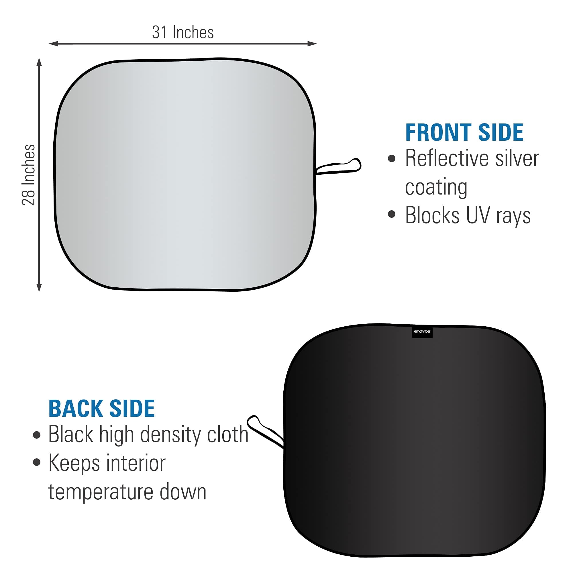 Enovoe Car Windshield Sunshade, Premium 230T, Heat Block, 31x28 in + Bonus Pouch