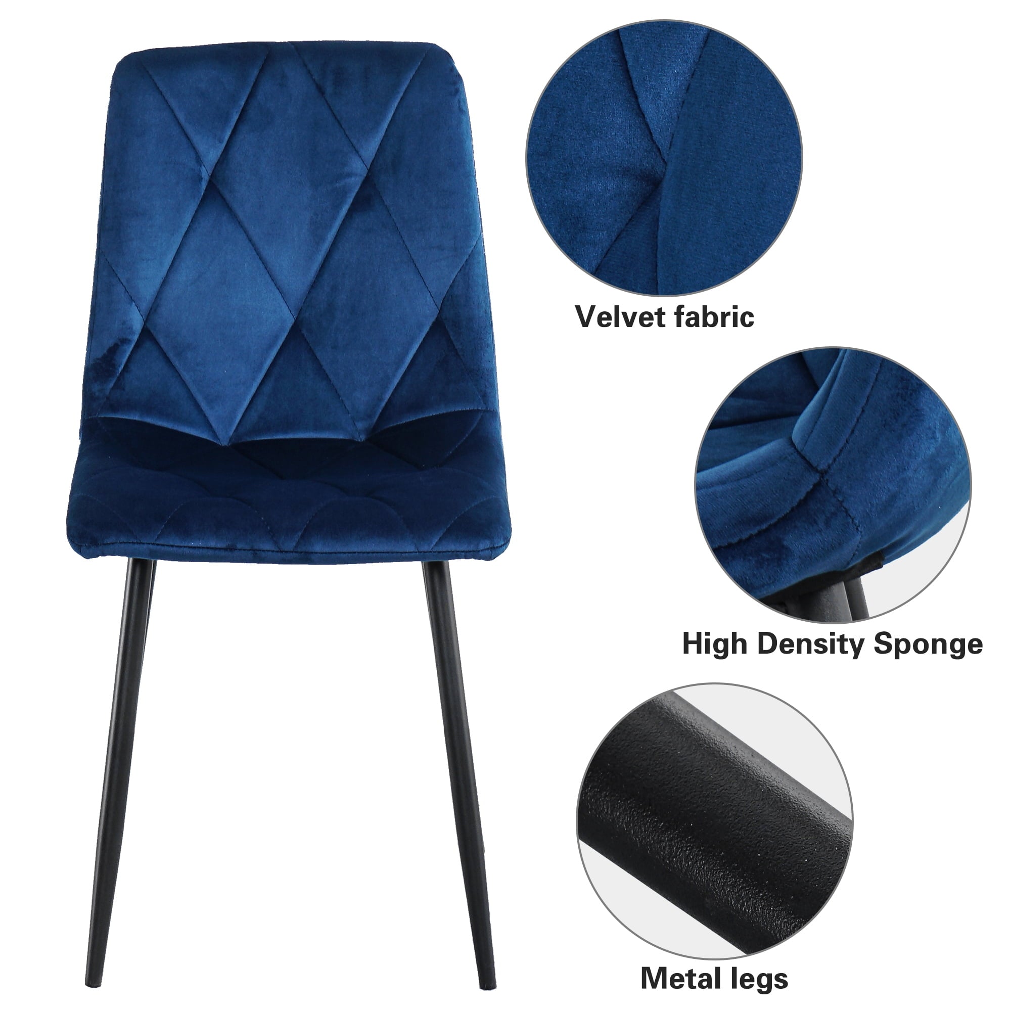 YEAG Velvet Dining Chair,Armless Modern Side Chair,Set of 4,Blue
