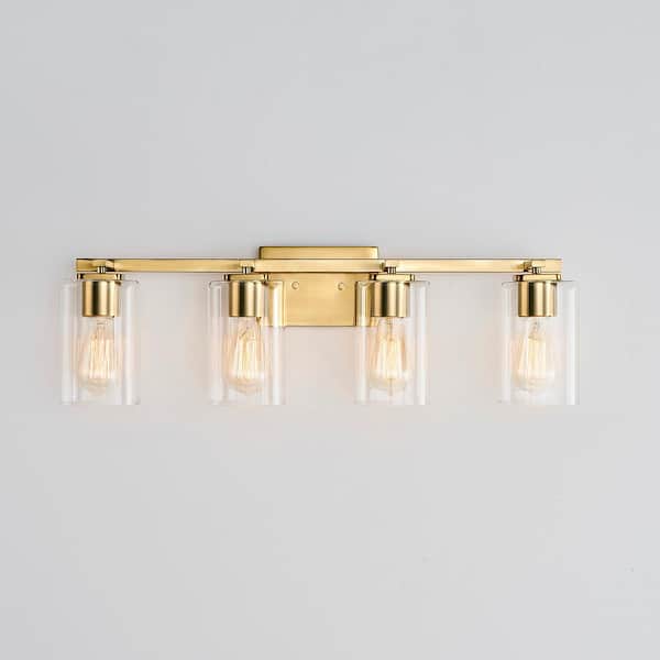 29 in. 4-Light Gold Bathroom Vanity Light with Rectangle Glass Shades