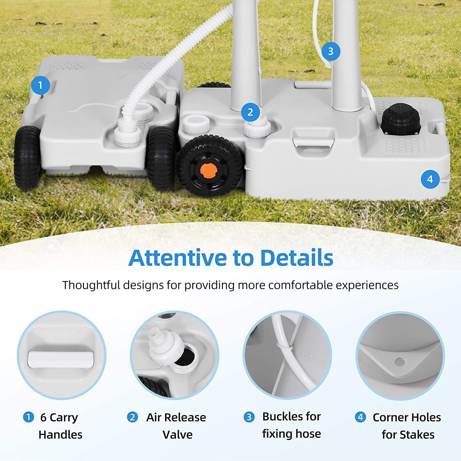 Portable Sink Camping 30 L with Rolling Wheels, Hand Washing Station with 30 L Sewage Tank, Rolling Wheels, Soap Dispenser, Towel Holder, Ideal for Outdoor, White