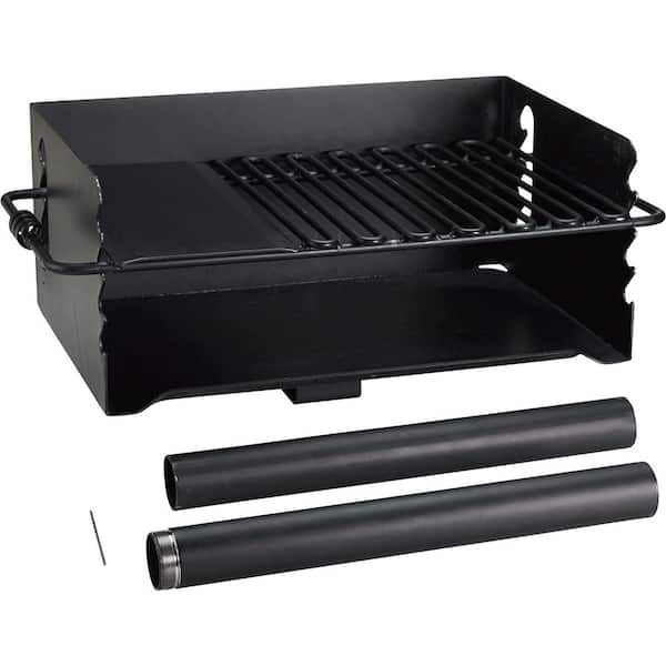 Portable Charcoal Grill in Black Jumbo Park Style Steel Outdoor BBQ and Post