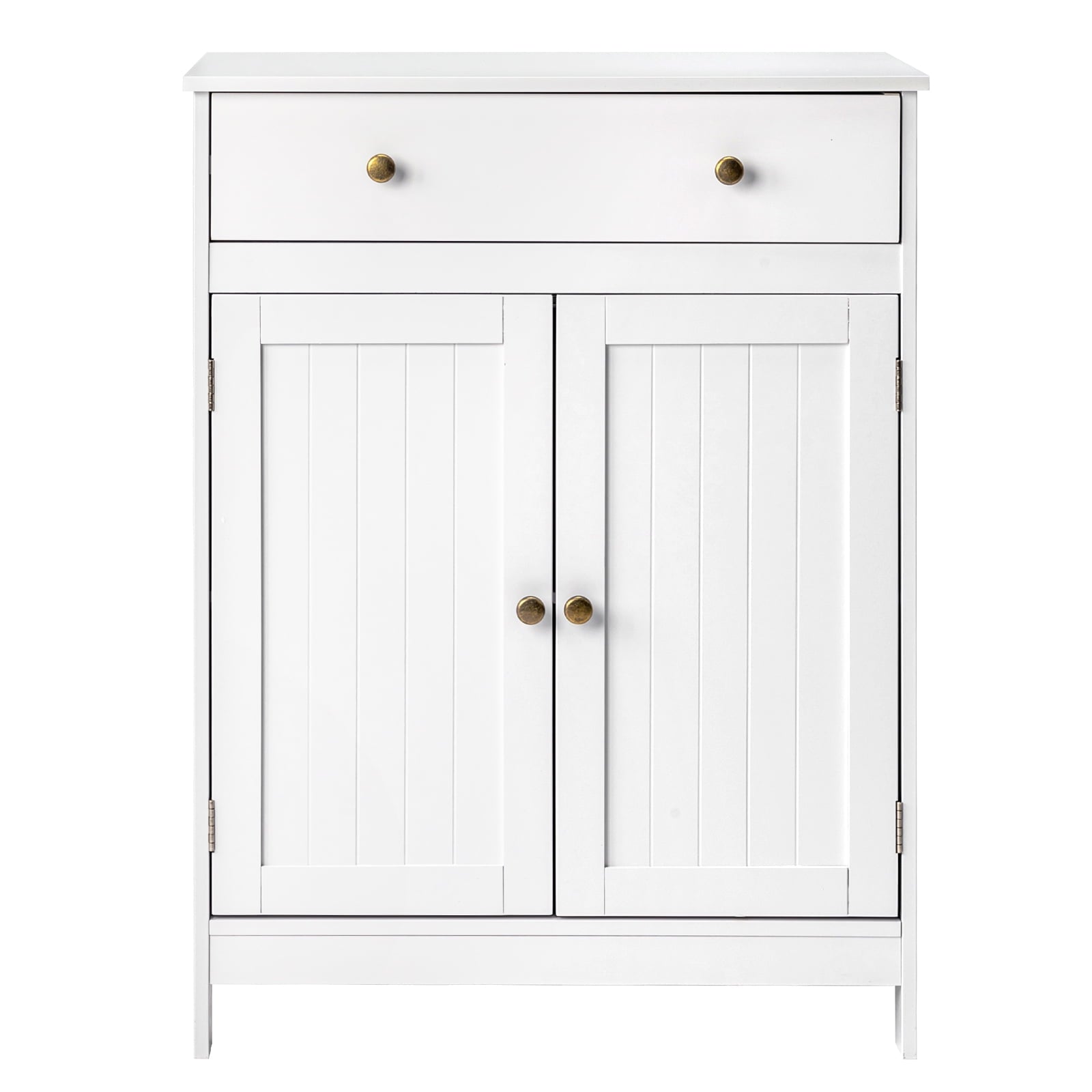 BaytoCare Wooden Free Standing Bathroom Floor Cabinet with Drawer and Double Doors, Bathroom Storage Organizer also Suitable for Kitchen Entryway Bedroom, White Finish