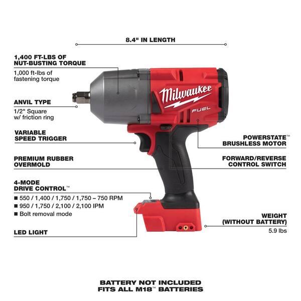 M18 FUEL 18-V Lithium-Ion Brushless Cordless Hammer Drill/Impact Combo Kit W/1/2 in .Impact Wrench Kit w/(4) Batteries