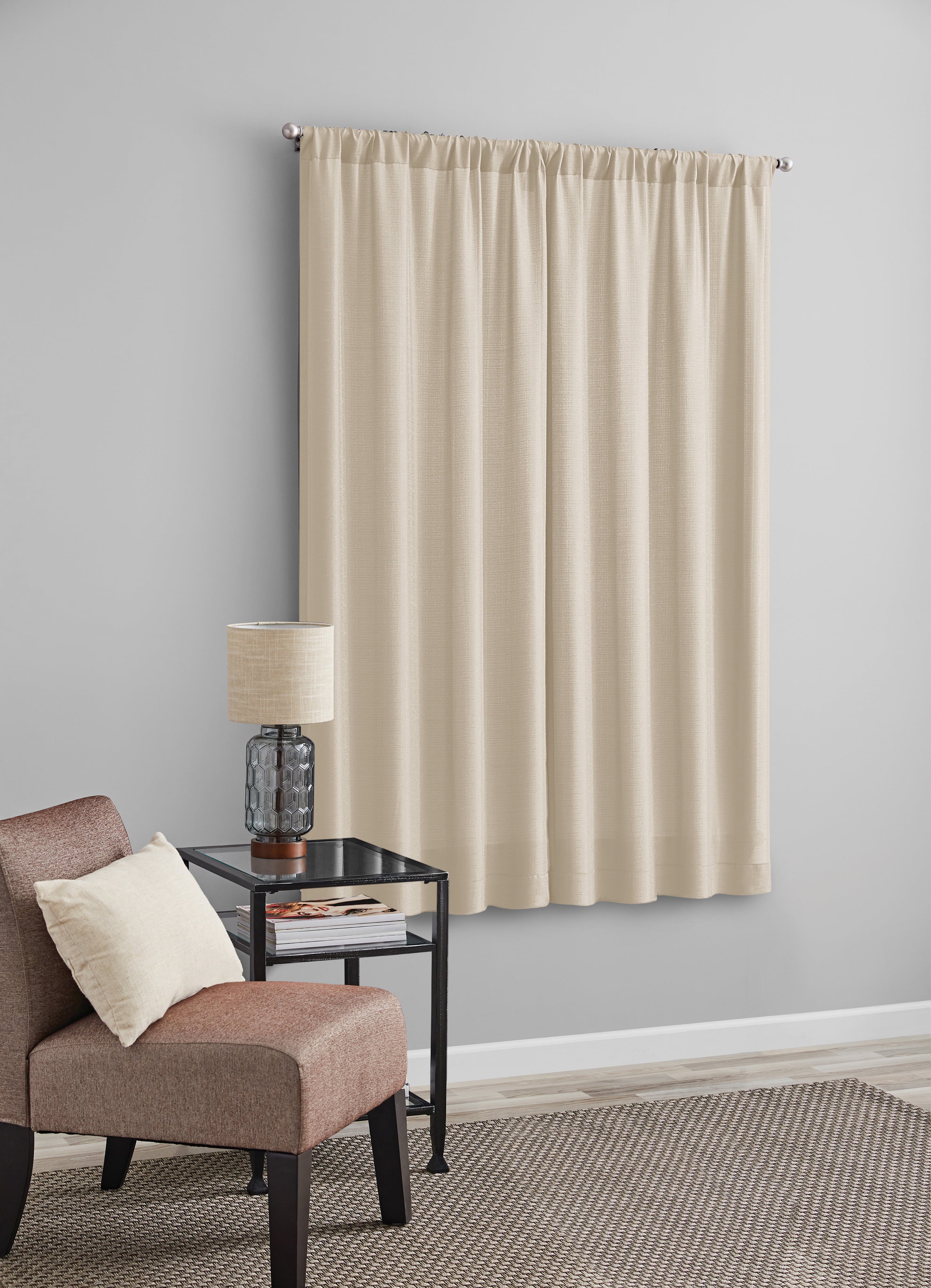 Mainstays Tille Solid Color Light Filtering Rod Pocket Curtain Panel Pair, Set of 2, Beige, 37 x 63