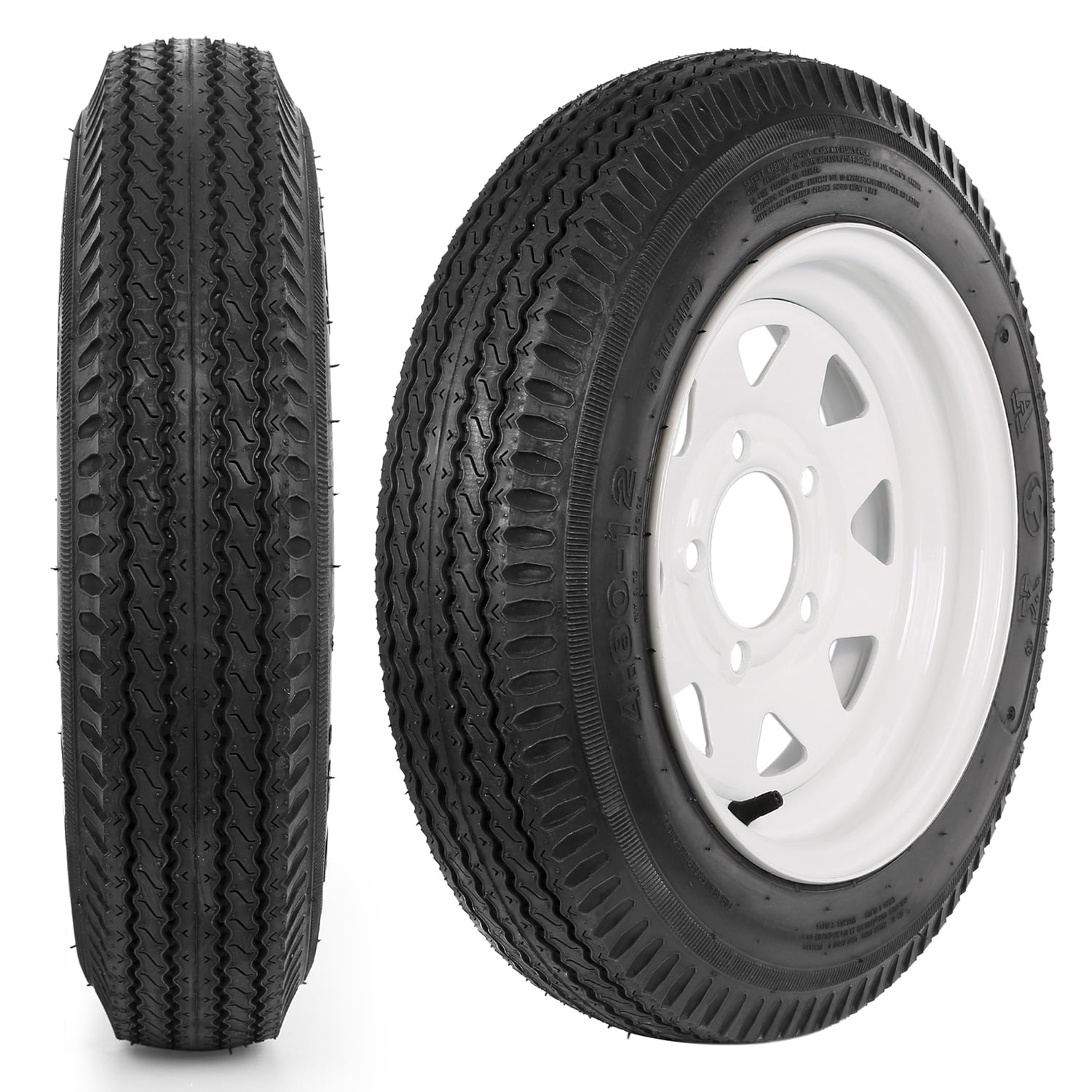 1AutoDepot 4.80-12 4.80x12 480-12 4.8-12 Trailer Tires with Rims, 5 Lug 6PR Load Range C, Set of 2