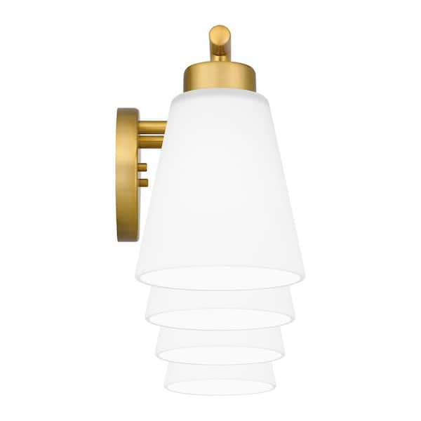 Eastburn 28.13 in. 4-Light Gold Vanity Light with Frosted Glass Shades