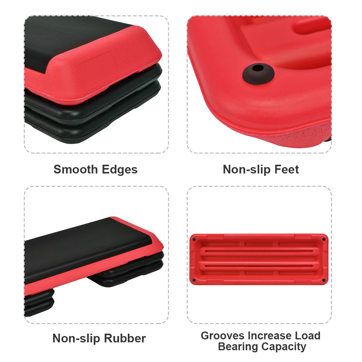 Costway Fitness Aerobic Step 43'' Cardio Adjust 4'' - 6'' - 8'' Exercise Stepper w/Risers Red