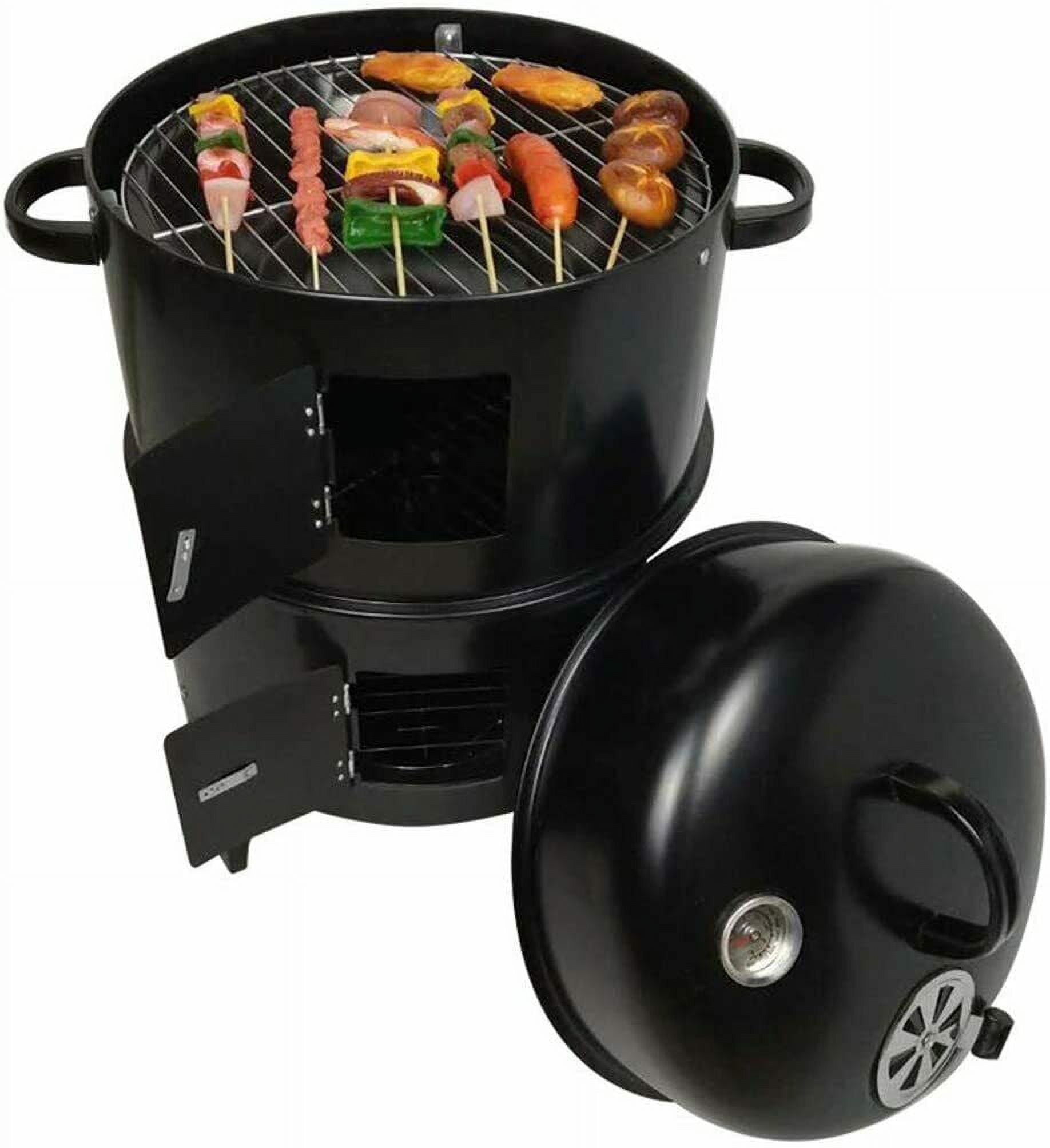 3-in-1 Vertical Charcoal Smoker Grill 3-Tier Smoker Barbeque Grill Round BBQ Grill Suitable for Outdoor Backyard Cooking Camping Hiking Hunting Family Party