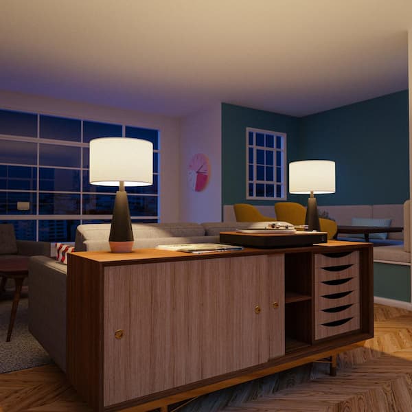 Keswick 21.25 in. Black and Light Wood Grain Accent Lamp