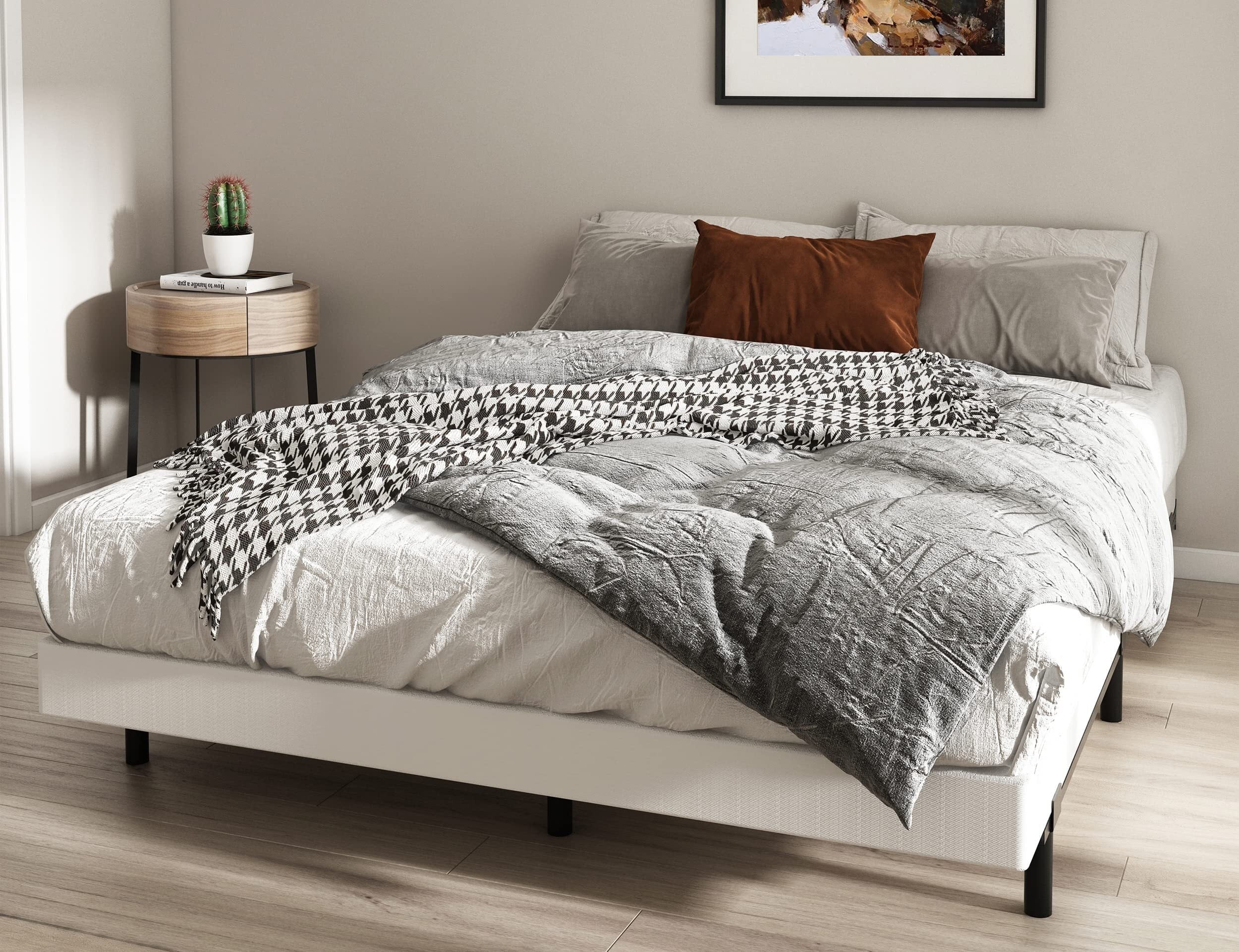 QFTIME Queen Metal Bed Frame with Recessed Legs, 7-Inch Low Profile Bed Base, Easy Assembly, Mattress Foundation, Headboard Compatible