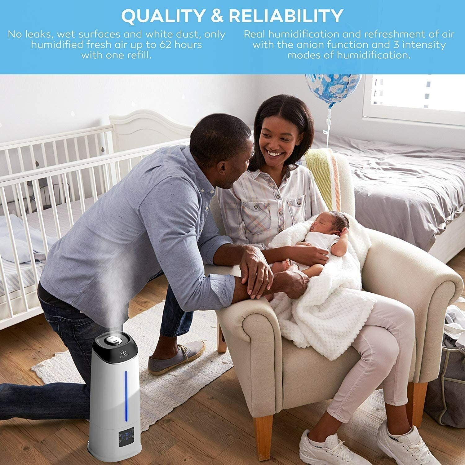 DIVERSO Cool Mist Humidifier with Remote Control and LED Display 1.59 Gallon