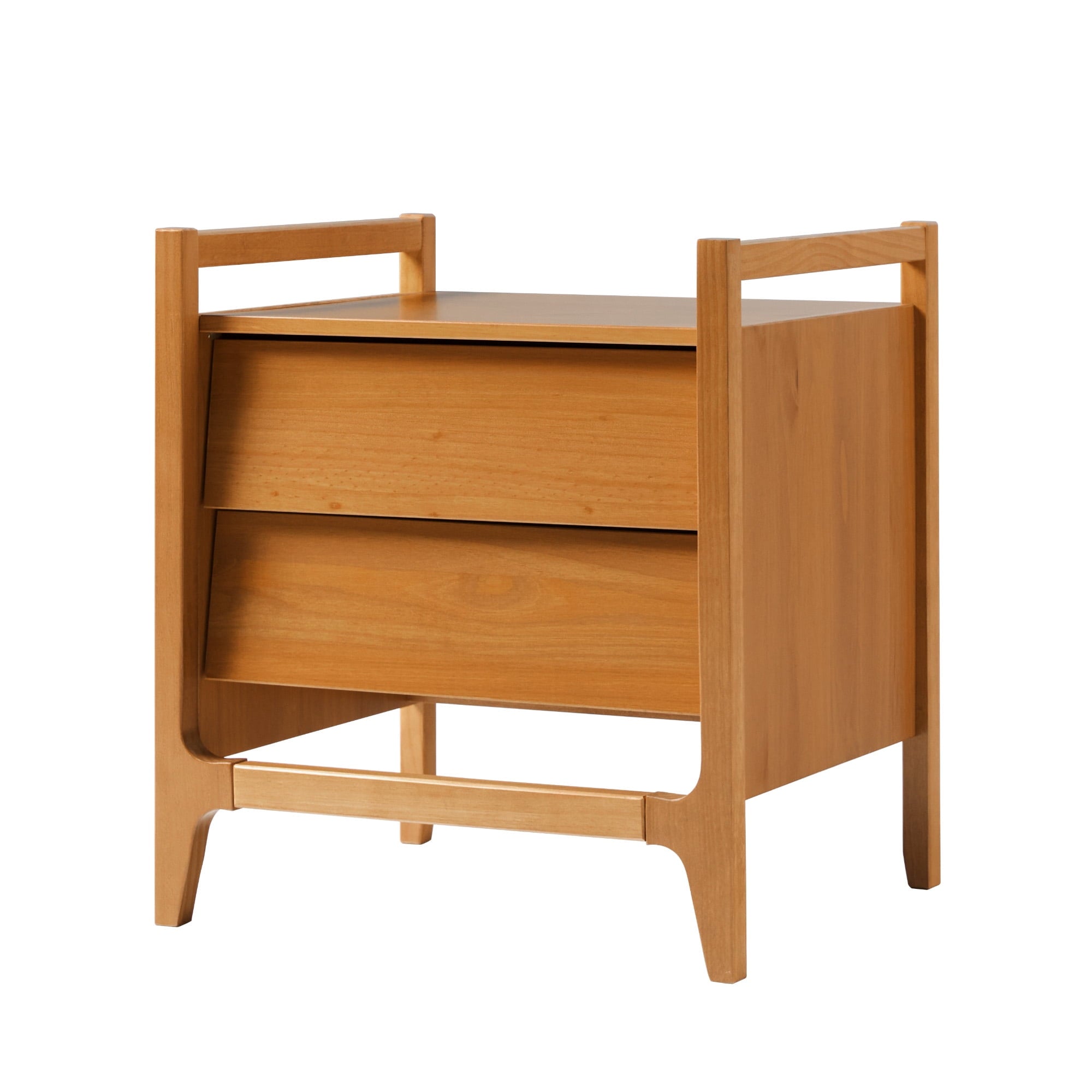 Walker Edison Mid-Century Modern Solid Wood 2-Drawer Nightstand, Caramel