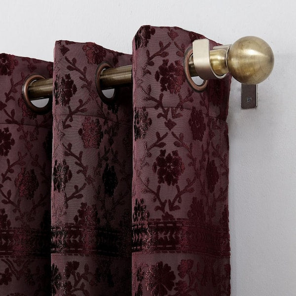 Elidah Bonded Velvet Thermal 100% 50 in. W x 95 in. L Blackout Grommet Curtain Panel in Merlot