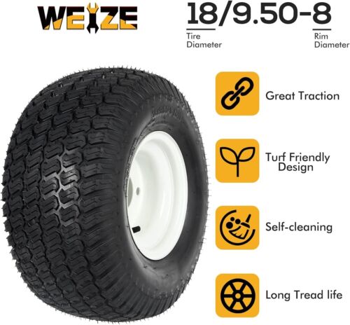 Set of 2, 18x9.50-8 Lawn Mower Tires with 4-Lug 8" x 7" Rim - Free shipping
