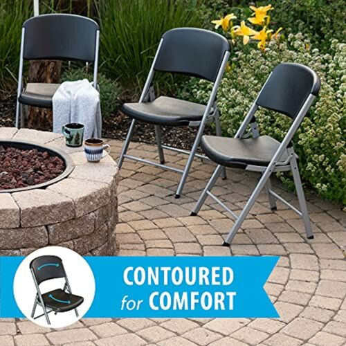 LIFETIME Commercial Grade Folding Chairs, 4 Pack, Black/Silver