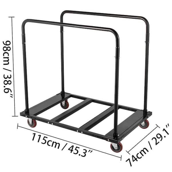 Folding Table Cart Black Table Rack for 60 in. Round Tables Heavy Duty Table Trolley Black Desk Kitchen Cart Steel Frame