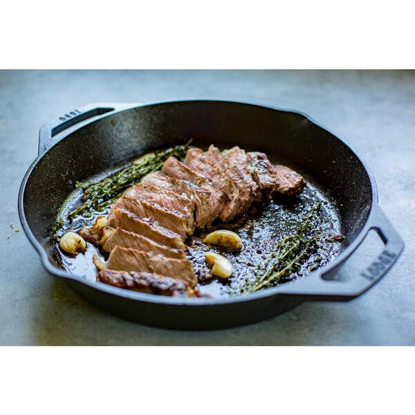 12 in. Cast Iron Skillet in Black with Dual Handles