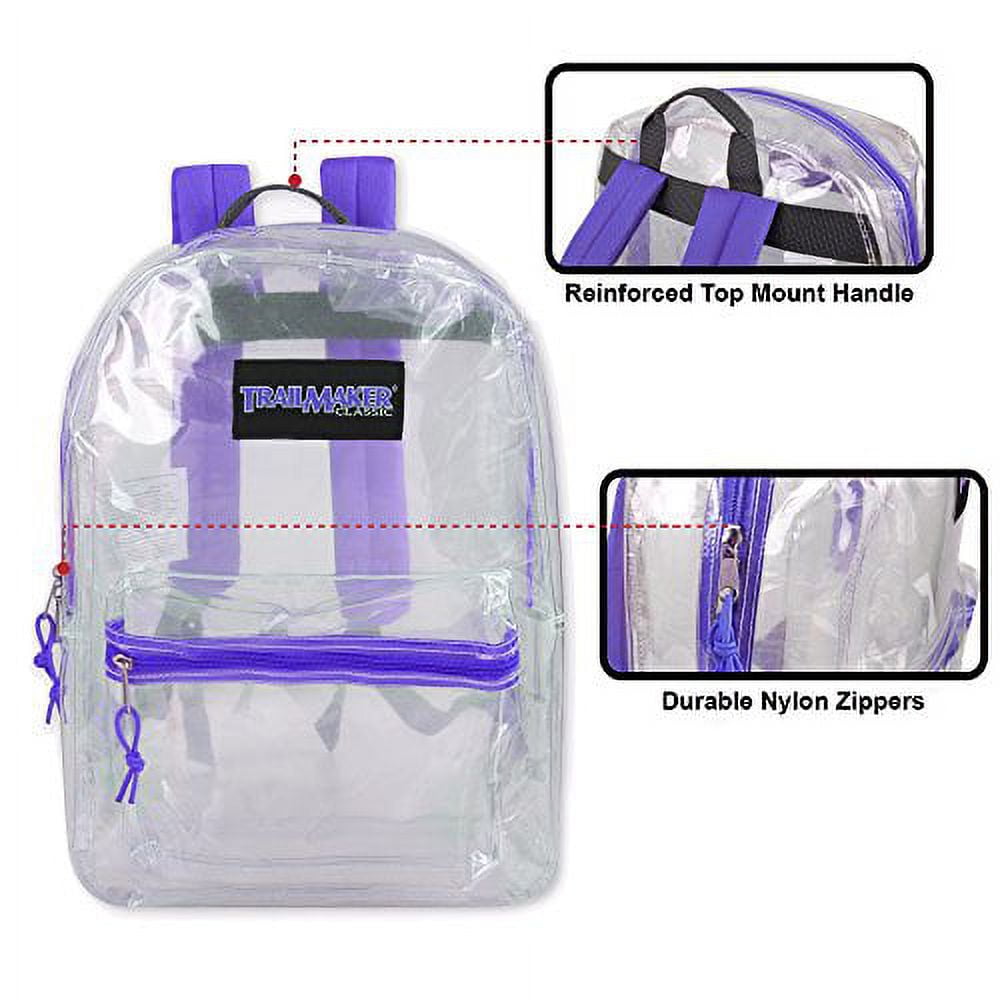 Clear Backpack With Reinforced Straps For Security & Sporting Events (Purple)