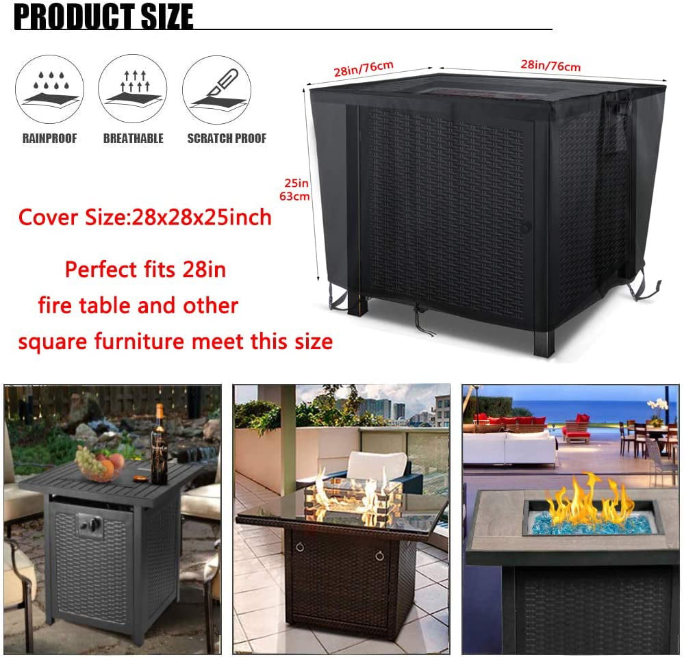 POMER Fire Pit Cover, Propane Firepit Cover Square 28inch Waterproof Ourdoor Fireplace Cover for Gas Fire Pit Table - 28x28x25inch