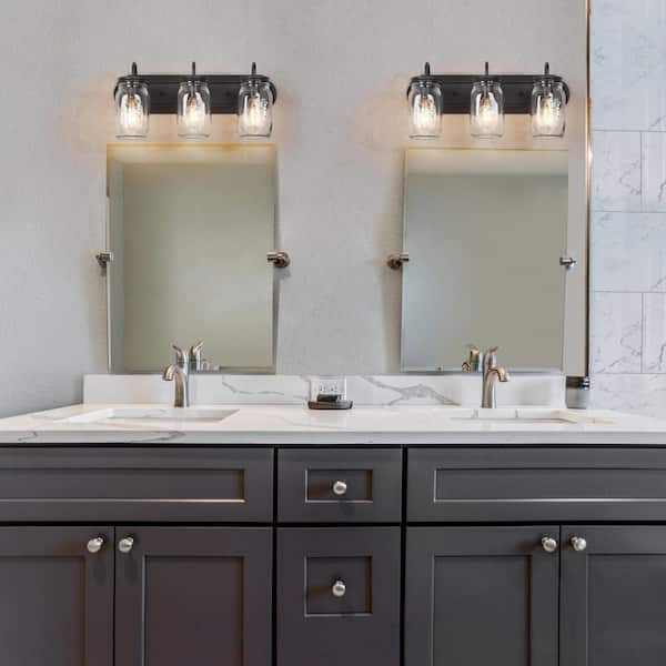 Modern Farmhouse 3-Light Oil-Rubbed Bronze Bathroom Vanity Light with Clear Mason Jar Glass Shade, Coastal Wall Sconce