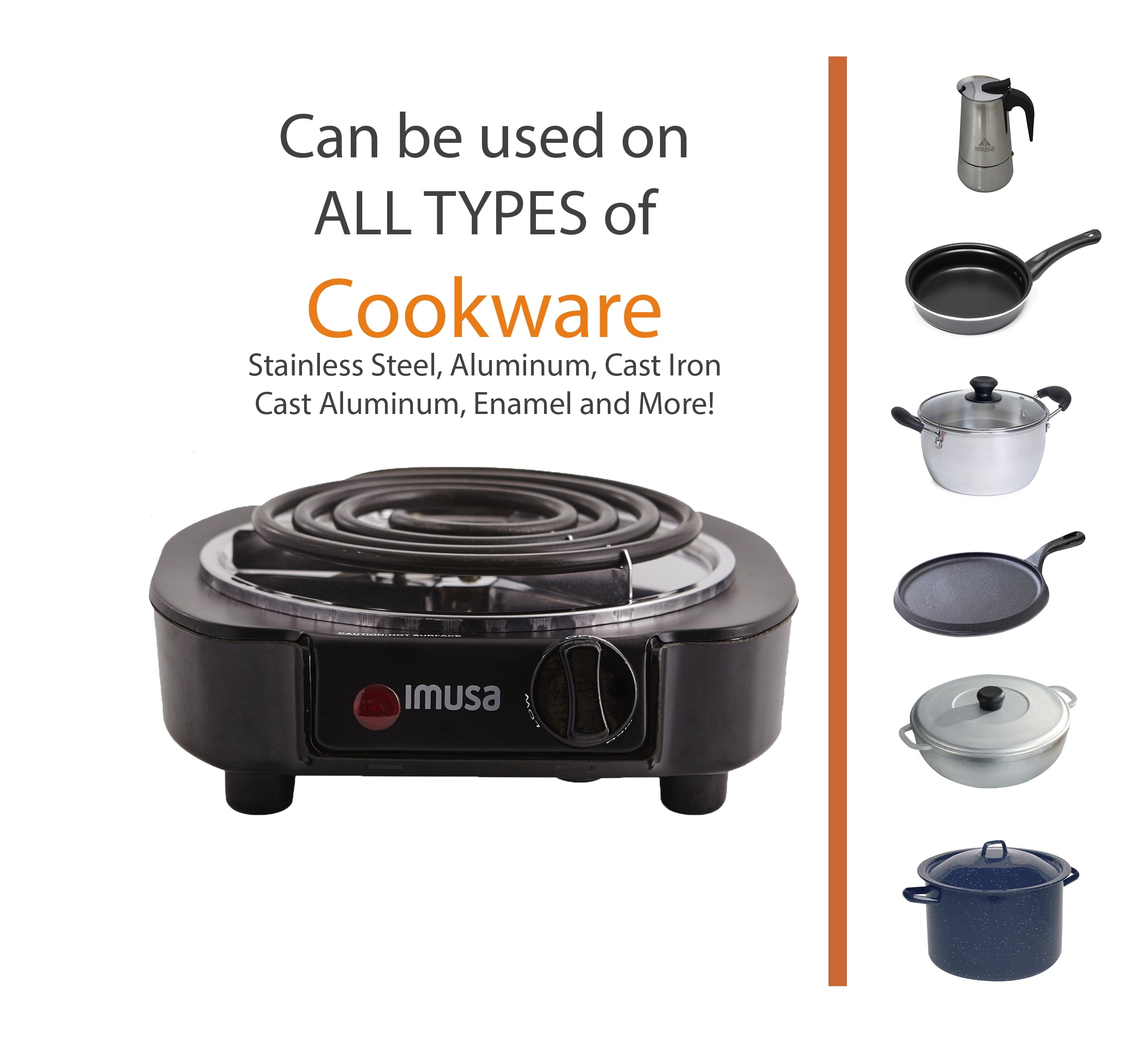 Imusa Electric Single Black Burner with Temperature Knob, 2.1 lbs